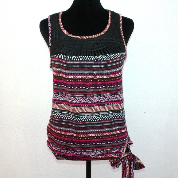 Speeckless, Multi-color geometric tank top, with ribbon design and waist tie det - Picture 1 of 12